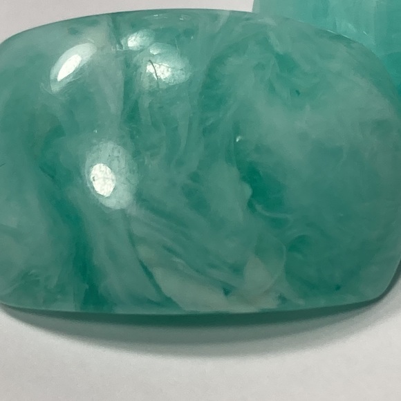 Aqua Blue with slight Ocean Wave Pattern Clip on Earrings - Picture 4 of 12